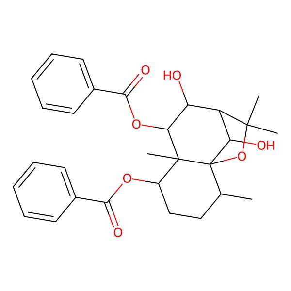 2D Structure of [(1S,2R,5S,6S,7S,8S,9R,12R)-7-benzoyloxy-8,12-dihydroxy-2,6,10,10-tetramethyl-11-oxatricyclo[7.2.1.01,6]dodecan-5-yl] benzoate