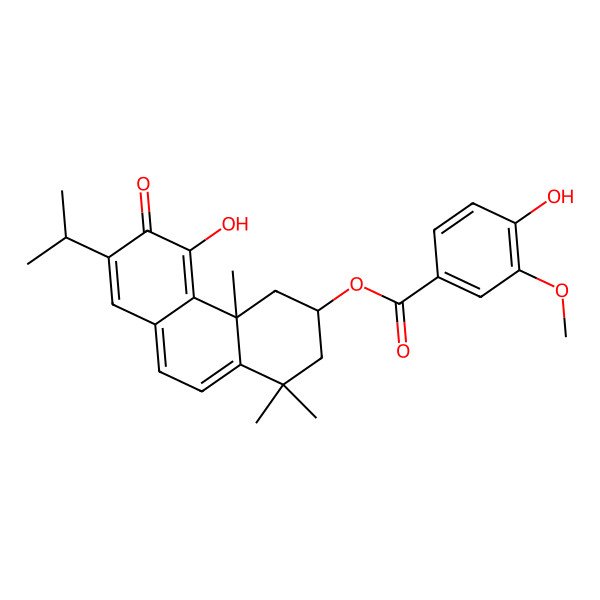 2D Structure of (5-hydroxy-1,1,4a-trimethyl-6-oxo-7-propan-2-yl-3,4-dihydro-2H-phenanthren-3-yl) 4-hydroxy-3-methoxybenzoate