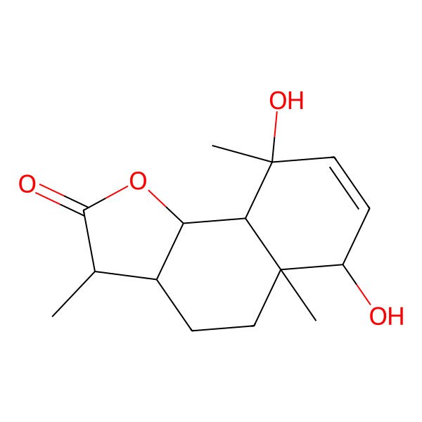 2D Structure of (3S,3aS,5aR,6S,9R,9aS,9bS)-6,9-dihydroxy-3,5a,9-trimethyl-3a,4,5,6,9a,9b-hexahydro-3H-benzo[g][1]benzofuran-2-one