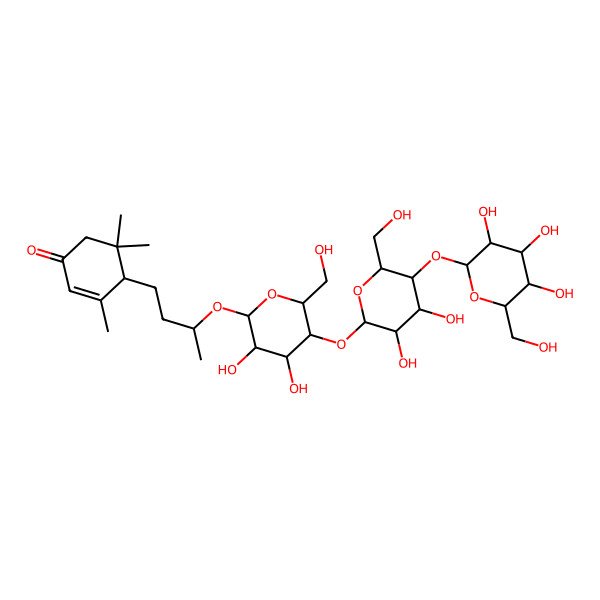 2D Structure of 4-[3-[5-[3,4-Dihydroxy-6-(hydroxymethyl)-5-[3,4,5-trihydroxy-6-(hydroxymethyl)oxan-2-yl]oxyoxan-2-yl]oxy-3,4-dihydroxy-6-(hydroxymethyl)oxan-2-yl]oxybutyl]-3,5,5-trimethylcyclohex-2-en-1-one