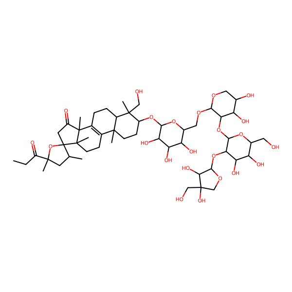 2D Structure of (3R,3'R,4R,5R,5'S,10R,13S,14R,17S)-3-[(2S,3R,4R,5R,6R)-6-[[(2S,3S,4S,5R)-3-[(2S,3R,4R,5S,6R)-3-[(2S,3S,4S)-3,4-dihydroxy-4-(hydroxymethyl)oxolan-2-yl]oxy-4,5-dihydroxy-6-(hydroxymethyl)oxan-2-yl]oxy-4,5-dihydroxyoxan-2-yl]oxymethyl]-3,4,5-trihydroxyoxan-2-yl]oxy-4-(hydroxymethyl)-3',4,5',10,13,14-hexamethyl-5'-propanoylspiro[2,3,5,6,7,11,12,16-octahydro-1H-cyclopenta[a]phenanthrene-17,2'-oxolane]-15-one