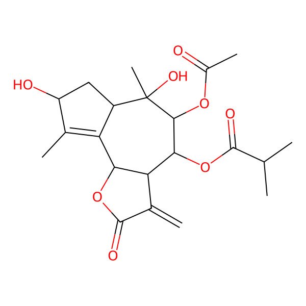 2D Structure of [(3aS,4R,5R,6S,6aR,8R,9bS)-5-acetyloxy-6,8-dihydroxy-6,9-dimethyl-3-methylidene-2-oxo-4,5,6a,7,8,9b-hexahydro-3aH-azuleno[4,5-b]furan-4-yl] 2-methylpropanoate