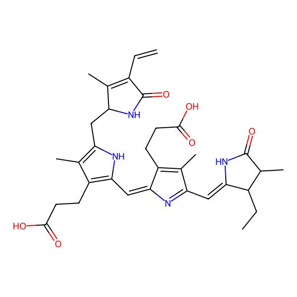 2D Structure of 3-[(2Z)-2-[[3-(2-carboxyethyl)-5-[[(2R)-4-ethenyl-3-methyl-5-oxo-1,2-dihydropyrrol-2-yl]methyl]-4-methyl-1H-pyrrol-2-yl]methylidene]-5-[(Z)-[(3R,4R)-3-ethyl-4-methyl-5-oxopyrrolidin-2-ylidene]methyl]-4-methylpyrrol-3-yl]propanoic acid