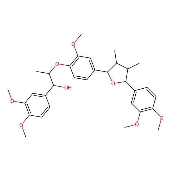 2D Structure of 1-(3,4-dimethoxyphenyl)-2-[4-[(2R,3R,4R,5S)-5-(3,4-dimethoxyphenyl)-3,4-dimethyloxolan-2-yl]-2-methoxyphenoxy]propan-1-ol