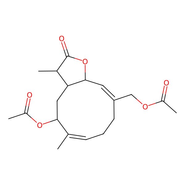 2D Structure of [(3S,3aS,5S,6E,10Z,11aS)-5-acetyloxy-3,6-dimethyl-2-oxo-3a,4,5,8,9,11a-hexahydro-3H-cyclodeca[b]furan-10-yl]methyl acetate