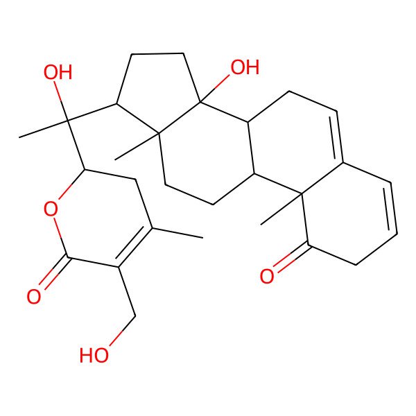 2D Structure of (2R)-2-[(1R)-1-hydroxy-1-[(8R,9S,10R,13R,14R,17S)-14-hydroxy-10,13-dimethyl-1-oxo-7,8,9,11,12,15,16,17-octahydro-2H-cyclopenta[a]phenanthren-17-yl]ethyl]-5-(hydroxymethyl)-4-methyl-2,3-dihydropyran-6-one