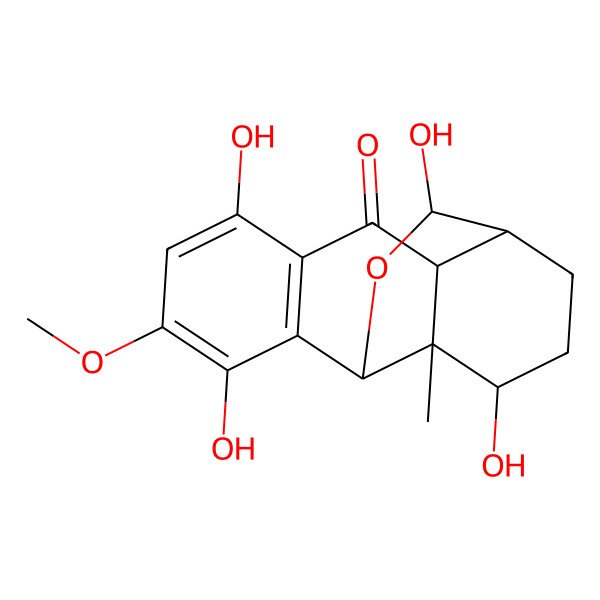 2D Structure of (1R,2R,10S,12S,13R,16S)-5,8,12,16-tetrahydroxy-7-methoxy-1-methyl-11-oxatetracyclo[8.6.0.02,13.04,9]hexadeca-4(9),5,7-trien-3-one