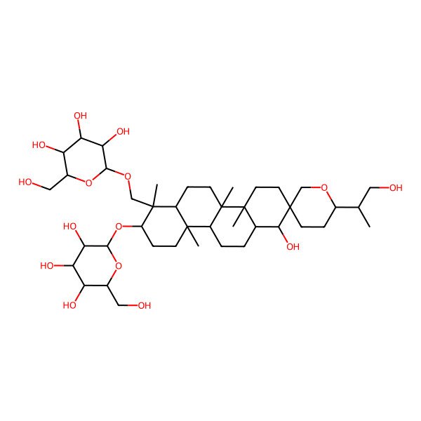 2D Structure of 2-[[7-hydroxy-2'-(1-hydroxypropan-2-yl)-1,4a,10a,10b-tetramethyl-2-[3,4,5-trihydroxy-6-(hydroxymethyl)oxan-2-yl]oxyspiro[3,4,4b,5,6,6a,7,9,10,11,12,12a-dodecahydro-2H-chrysene-8,5'-oxane]-1-yl]methoxy]-6-(hydroxymethyl)oxane-3,4,5-triol