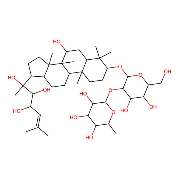 2D Structure of 2-[4,5-dihydroxy-6-(hydroxymethyl)-2-[[7-hydroxy-4,4,8,10,14-pentamethyl-17-(2,3,4-trihydroxy-6-methylhept-5-en-2-yl)-2,3,5,6,7,9,11,12,13,15,16,17-dodecahydro-1H-cyclopenta[a]phenanthren-3-yl]oxy]oxan-3-yl]oxy-6-methyloxane-3,4,5-triol