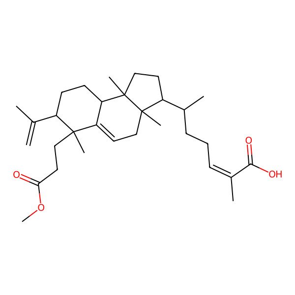 2D Structure of 6-[6-(3-Methoxy-3-oxopropyl)-3a,6,9b-trimethyl-7-prop-1-en-2-yl-1,2,3,4,7,8,9,9a-octahydrocyclopenta[a]naphthalen-3-yl]-2-methylhept-2-enoic acid