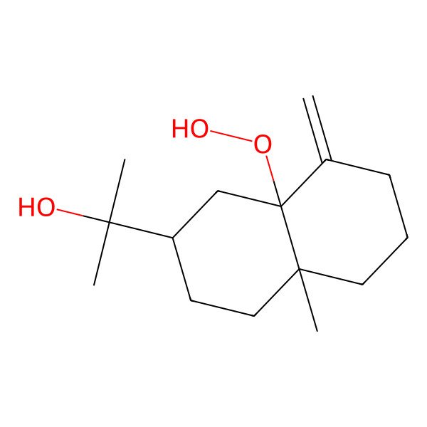 2D Structure of 2-[(2R,4aS,8aR)-8a-hydroperoxy-4a-methyl-8-methylidene-2,3,4,5,6,7-hexahydro-1H-naphthalen-2-yl]propan-2-ol