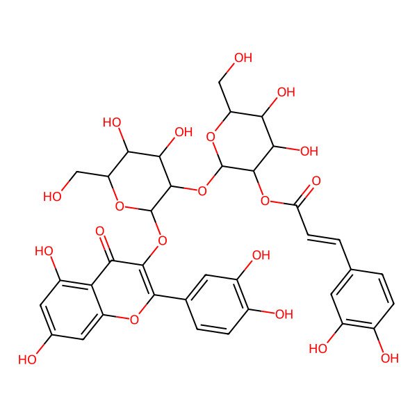 2D Structure of [(2S,3S,4R,5S,6S)-2-[(2S,3R,4S,5S,6S)-2-[2-(3,4-dihydroxyphenyl)-5,7-dihydroxy-4-oxochromen-3-yl]oxy-4,5-dihydroxy-6-(hydroxymethyl)oxan-3-yl]oxy-4,5-dihydroxy-6-(hydroxymethyl)oxan-3-yl] (E)-3-(3,4-dihydroxyphenyl)prop-2-enoate