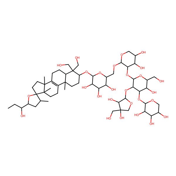 2D Structure of 2-[4,4-Bis(hydroxymethyl)-5'-(1-hydroxypropyl)-3',10,13,14-tetramethylspiro[1,2,3,5,6,7,11,12,15,16-decahydrocyclopenta[a]phenanthrene-17,2'-oxolane]-3-yl]oxy-6-[[3-[3-[3,4-dihydroxy-4-(hydroxymethyl)oxolan-2-yl]oxy-5-hydroxy-6-(hydroxymethyl)-4-(3,4,5-trihydroxyoxan-2-yl)oxyoxan-2-yl]oxy-4,5-dihydroxyoxan-2-yl]oxymethyl]oxane-3,4,5-triol