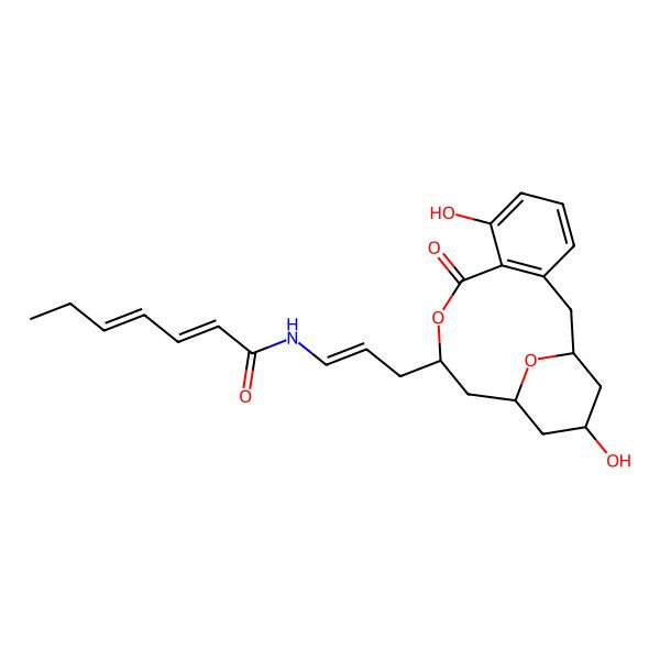 2D Structure of N-[3-(7,15-dihydroxy-9-oxo-10,17-dioxatricyclo[11.3.1.03,8]heptadeca-3(8),4,6-trien-11-yl)prop-1-enyl]hepta-2,4-dienamide