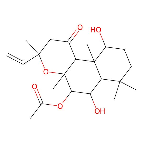 2D Structure of (3-Ethenyl-6,10-dihydroxy-3,4a,7,7,10a-pentamethyl-1-oxo-2,5,6,6a,8,9,10,10b-octahydrobenzo[f]chromen-5-yl) acetate