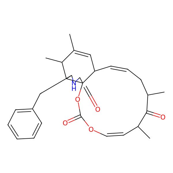 2D Structure of 18-Benzyl-7,9,15,16-tetramethyl-2,4-dioxa-19-azatricyclo[11.7.0.01,17]icosa-5,11,14-triene-3,8,20-trione