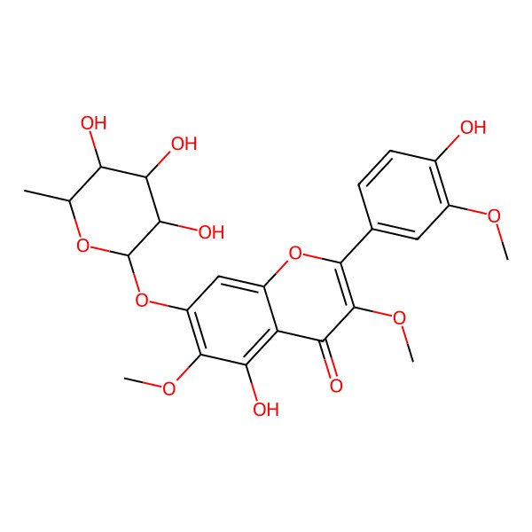 2D Structure of 5-hydroxy-2-(4-hydroxy-3-methoxyphenyl)-3,6-dimethoxy-7-[(2S,3R,4S,5R,6S)-3,4,5-trihydroxy-6-methyloxan-2-yl]oxychromen-4-one