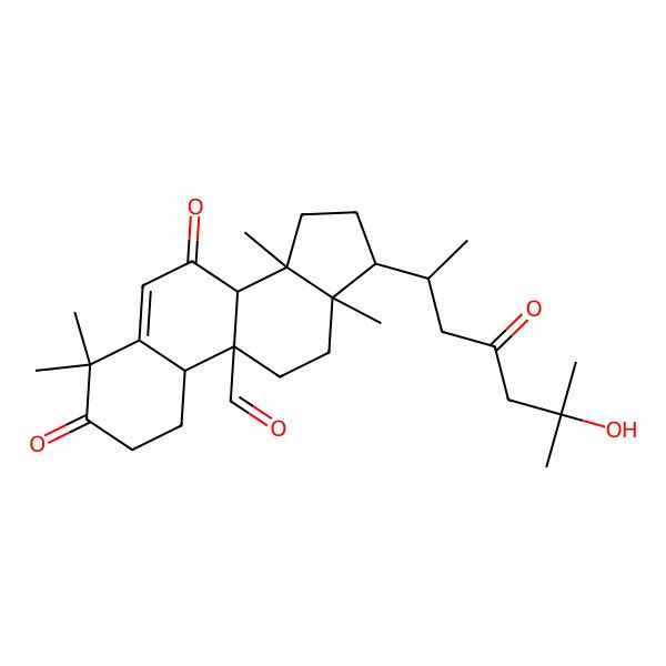 2D Structure of (9R,13R,14S,17R)-17-[(1R)-5-hydroxy-1,5-dimethyl-3-oxo-hexyl]-4,4,13,14-tetramethyl-3,7-dioxo-2,8,10,11,12,15,16,17-octahydro-1H-cyclopenta[a]phenanthrene-9-carbaldehyde