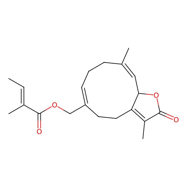 2D Structure of [(6Z,10E,11aR)-3,10-dimethyl-2-oxo-5,8,9,11a-tetrahydro-4H-cyclodeca[b]furan-6-yl]methyl (Z)-2-methylbut-2-enoate