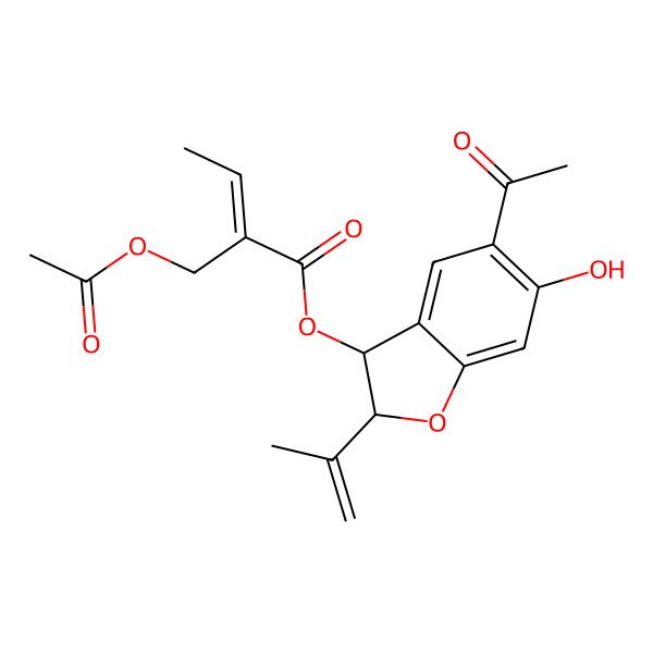 2D Structure of [(2R,3R)-5-acetyl-6-hydroxy-2-prop-1-en-2-yl-2,3-dihydro-1-benzofuran-3-yl] (Z)-2-(acetyloxymethyl)but-2-enoate