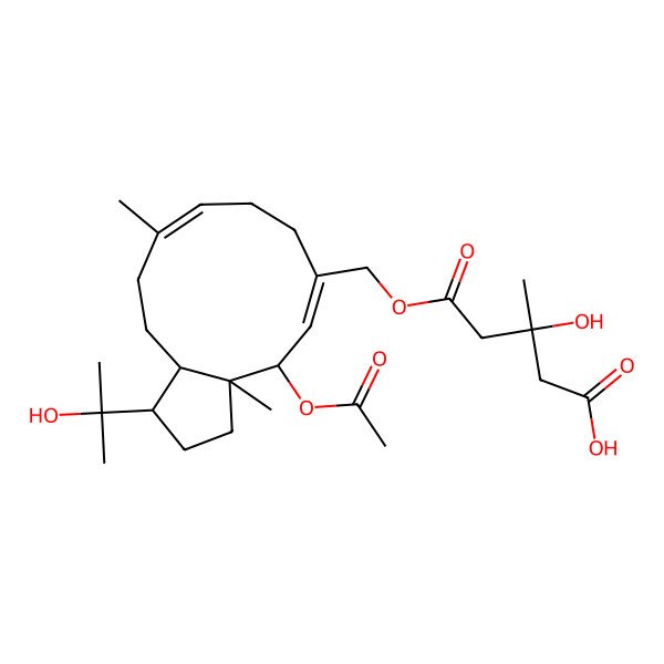 2D Structure of 5-[[4-acetyloxy-1-(2-hydroxypropan-2-yl)-3a,10-dimethyl-2,3,4,7,8,11,12,12a-octahydro-1H-cyclopenta[11]annulen-6-yl]methoxy]-3-hydroxy-3-methyl-5-oxopentanoic acid