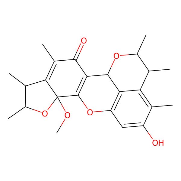 2D Structure of 14-Hydroxy-9-methoxy-4,6,7,15,17,18-hexamethyl-8,11,19-trioxapentacyclo[10.7.1.02,10.05,9.016,20]icosa-2(10),4,12(20),13,15-pentaen-3-one