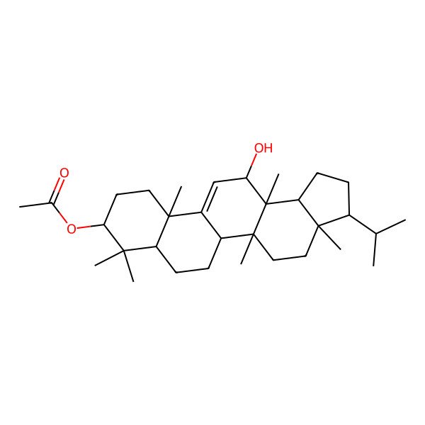 2D Structure of (13-Hydroxy-3a,5a,8,8,11a,13a-hexamethyl-3-propan-2-yl-1,2,3,4,5,5b,6,7,7a,9,10,11,13,13b-tetradecahydrocyclopenta[a]chrysen-9-yl) acetate