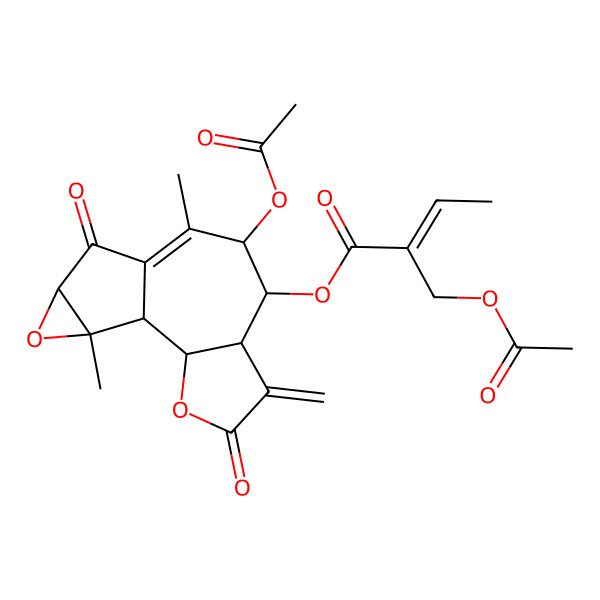 2D Structure of [(1S,2S,6S,7S,8R,12S,14S)-8-acetyloxy-9,14-dimethyl-5-methylidene-4,11-dioxo-3,13-dioxatetracyclo[8.4.0.02,6.012,14]tetradec-9-en-7-yl] (E)-2-(acetyloxymethyl)but-2-enoate