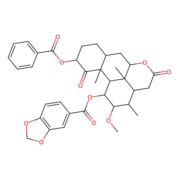 2D Structure of [(1S,2S,4S,7R,9R,13S,14R,16S,17S)-4-benzoyloxy-15-methoxy-2,14,17-trimethyl-3,11-dioxo-10-oxatetracyclo[7.7.1.02,7.013,17]heptadecan-16-yl] 1,3-benzodioxole-5-carboxylate