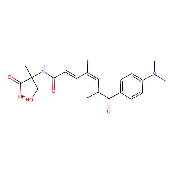2D Structure of 2-[[7-[4-(Dimethylamino)phenyl]-4,6-dimethyl-7-oxohepta-2,4-dienoyl]amino]-3-hydroxy-2-methylpropanoic acid