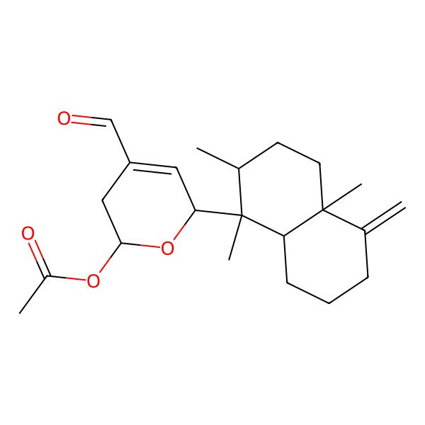 2D Structure of [(2S,6S)-6-[(1S,2R,4aR,8aS)-1,2,4a-trimethyl-5-methylidene-3,4,6,7,8,8a-hexahydro-2H-naphthalen-1-yl]-4-formyl-3,6-dihydro-2H-pyran-2-yl] acetate