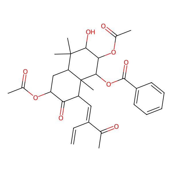 2D Structure of [8-(2-acetylbuta-1,3-dienyl)-2,6-diacetyloxy-3-hydroxy-4,4,8a-trimethyl-7-oxo-2,3,4a,5,6,8-hexahydro-1H-naphthalen-1-yl] benzoate
