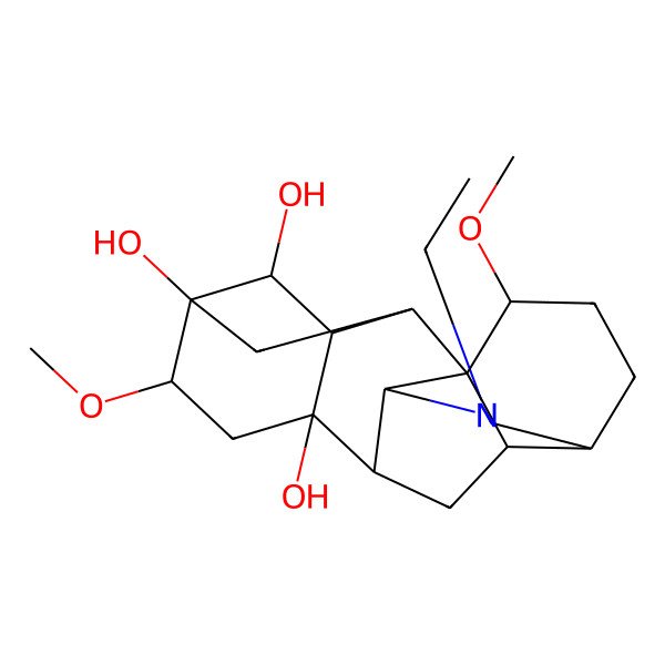 2D Structure of (1R,2R,3R,4S,5R,6R,8S,9S,10R,13R,16S,17R)-11-ethyl-6,16-dimethoxy-11-azahexacyclo[7.7.2.12,5.01,10.03,8.013,17]nonadecane-4,5,8-triol