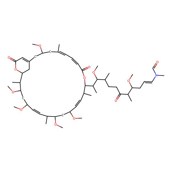 2D Structure of N-[4,10-dimethoxy-5,9-dimethyl-6-oxo-11-(3,15,17,21,23-pentamethoxy-5,12,18,24-tetramethyl-9,27-dioxo-10,26-dioxabicyclo[23.3.1]nonacosa-1(28),5,7,13,19-pentaen-11-yl)dodec-1-enyl]-N-methylformamide