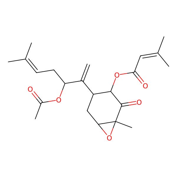 2D Structure of [(1S,3S,4S,6S)-4-[(3R)-3-acetyloxy-6-methylhepta-1,5-dien-2-yl]-1-methyl-2-oxo-7-oxabicyclo[4.1.0]heptan-3-yl] 3-methylbut-2-enoate