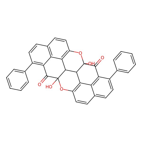 2D Structure of rel-(6aR,13aR,14dR,14eR)-6a,13a,14d,14e-Tetrahydro-6a,13a-dihydroxy-1,8-diphenylnaphtho[8,1,2-hij]naphtho[8',1',2':7,8,1][2]benzopyrano[5,4,3-cde][2]benzopyran-7,14-dione