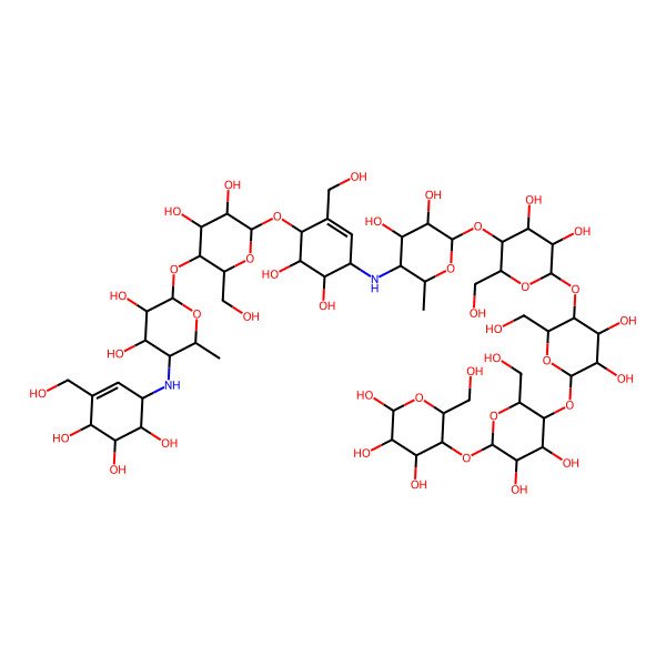 2D Structure of 5-[5-[5-[5-[5-[[4-[5-[3,4-Dihydroxy-6-methyl-5-[[4,5,6-trihydroxy-3-(hydroxymethyl)cyclohex-2-en-1-yl]amino]oxan-2-yl]oxy-3,4-dihydroxy-6-(hydroxymethyl)oxan-2-yl]oxy-5,6-dihydroxy-3-(hydroxymethyl)cyclohex-2-en-1-yl]amino]-3,4-dihydroxy-6-methyloxan-2-yl]oxy-3,4-dihydroxy-6-(hydroxymethyl)oxan-2-yl]oxy-3,4-dihydroxy-6-(hydroxymethyl)oxan-2-yl]oxy-3,4-dihydroxy-6-(hydroxymethyl)oxan-2-yl]oxy-6-(hydroxymethyl)oxane-2,3,4-triol
