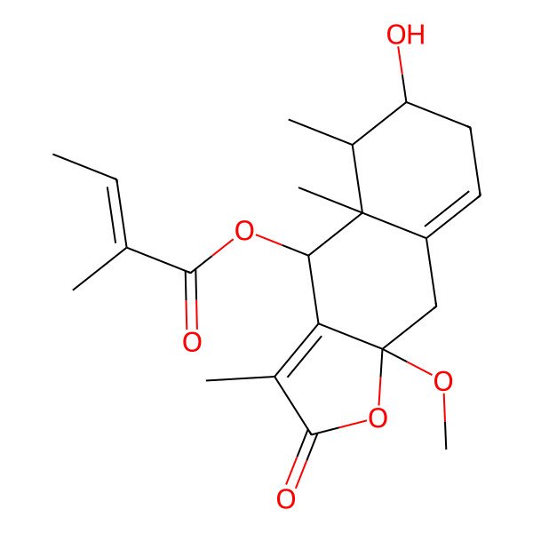 2D Structure of (6-hydroxy-9a-methoxy-3,4a,5-trimethyl-2-oxo-5,6,7,9-tetrahydro-4H-benzo[f][1]benzofuran-4-yl) 2-methylbut-2-enoate