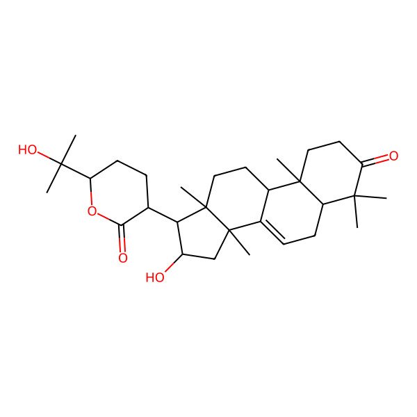 2D Structure of (3R,6S)-3-[(5R,9R,10R,13S,14S,16S,17S)-16-hydroxy-4,4,10,13,14-pentamethyl-3-oxo-1,2,5,6,9,11,12,15,16,17-decahydrocyclopenta[a]phenanthren-17-yl]-6-(2-hydroxypropan-2-yl)oxan-2-one