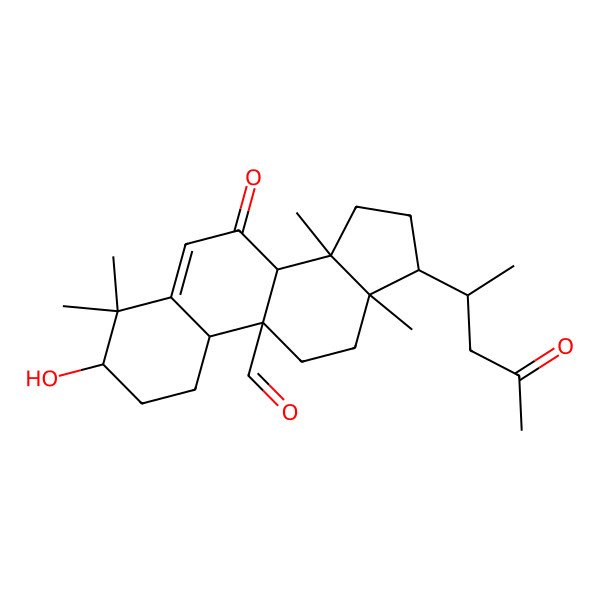 2D Structure of 3-Hydroxy-4,4,13,14-tetramethyl-7-oxo-17-(4-oxopentan-2-yl)-1,2,3,8,10,11,12,15,16,17-decahydrocyclopenta[a]phenanthrene-9-carbaldehyde