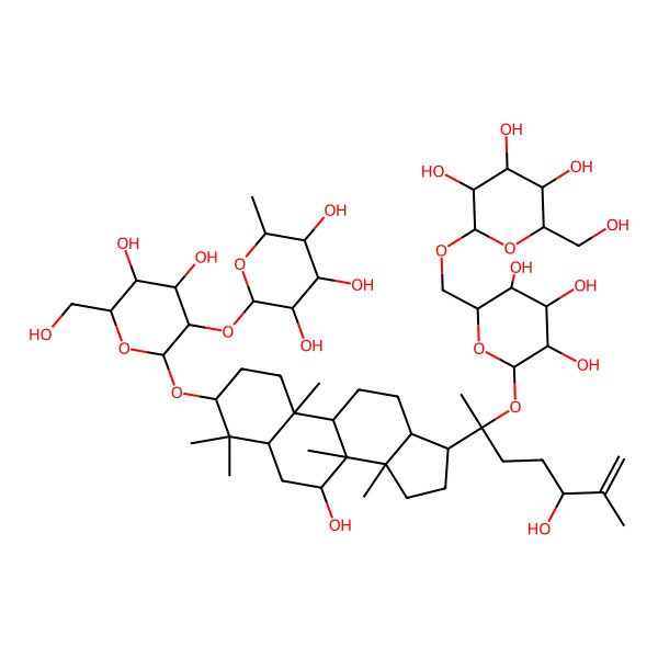 2D Structure of (2S,3R,4R,5R,6S)-2-[(2R,3R,4S,5S,6R)-4,5-dihydroxy-2-[[(3S,5R,7S,8R,9R,10S,13R,14R,17S)-7-hydroxy-17-[(2S,5R)-5-hydroxy-6-methyl-2-[(2S,3R,4S,5S,6R)-3,4,5-trihydroxy-6-[[(2R,3R,4S,5S,6R)-3,4,5-trihydroxy-6-(hydroxymethyl)oxan-2-yl]oxymethyl]oxan-2-yl]oxyhept-6-en-2-yl]-4,4,8,10,14-pentamethyl-2,3,5,6,7,9,11,12,13,15,16,17-dodecahydro-1H-cyclopenta[a]phenanthren-3-yl]oxy]-6-(hydroxymethyl)oxan-3-yl]oxy-6-methyloxane-3,4,5-triol