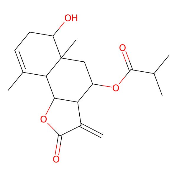 2D Structure of [(3aR,4S,5aR,6S,9aS,9bR)-6-hydroxy-5a,9-dimethyl-3-methylidene-2-oxo-4,5,6,7,9a,9b-hexahydro-3aH-benzo[g][1]benzofuran-4-yl] 2-methylpropanoate