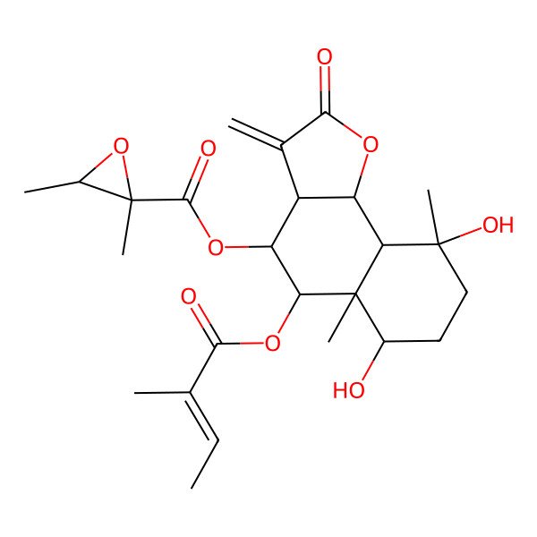 2D Structure of [6,9-Dihydroxy-5a,9-dimethyl-5-(2-methylbut-2-enoyloxy)-3-methylidene-2-oxo-3a,4,5,6,7,8,9a,9b-octahydrobenzo[g][1]benzofuran-4-yl] 2,3-dimethyloxirane-2-carboxylate