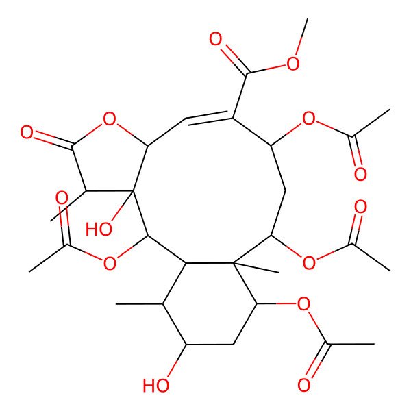 2D Structure of Methyl 2,10,12,14-tetraacetyloxy-3,16-dihydroxy-4,13,17-trimethyl-5-oxo-6-oxatricyclo[11.4.0.03,7]heptadec-8-ene-9-carboxylate