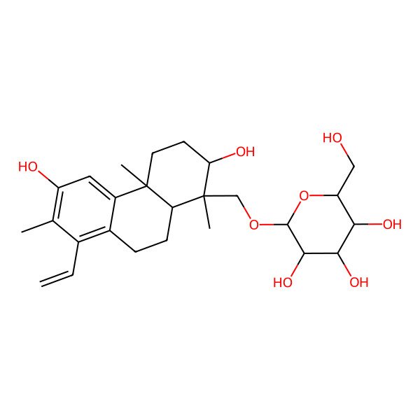 2D Structure of (2R,3R,4S,5S,6R)-2-[[(1R,2R,4aR,10aS)-8-ethenyl-2,6-dihydroxy-1,4a,7-trimethyl-2,3,4,9,10,10a-hexahydrophenanthren-1-yl]methoxy]-6-(hydroxymethyl)oxane-3,4,5-triol
