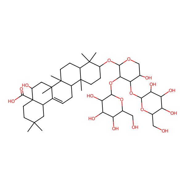 2D Structure of 5-Hydroxy-10-[5-hydroxy-3,4-bis[[3,4,5-trihydroxy-6-(hydroxymethyl)oxan-2-yl]oxy]oxan-2-yl]oxy-2,2,6a,6b,9,9,12a-heptamethyl-1,3,4,5,6,6a,7,8,8a,10,11,12,13,14b-tetradecahydropicene-4a-carboxylic acid