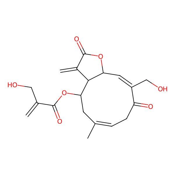 2D Structure of [(3aR,4S,6E,10E,11aR)-10-(hydroxymethyl)-6-methyl-3-methylidene-2,9-dioxo-4,5,8,11a-tetrahydro-3aH-cyclodeca[b]furan-4-yl] 2-(hydroxymethyl)prop-2-enoate