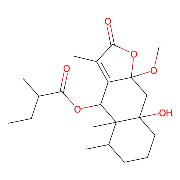 2D Structure of (8a-Hydroxy-9a-methoxy-3,4a,5-trimethyl-2-oxo-4,5,6,7,8,9-hexahydrobenzo[f][1]benzofuran-4-yl) 2-methylbutanoate