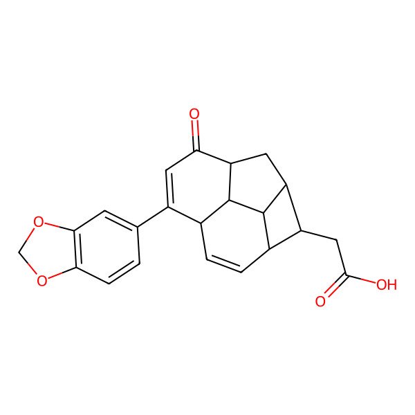 2D Structure of 2-[(1S,2S,3R,6R,10R,11S,12S)-7-(1,3-benzodioxol-5-yl)-9-oxo-2-tetracyclo[8.2.1.03,12.06,11]trideca-4,7-dienyl]acetic acid