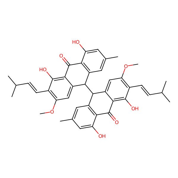 2D Structure of 10-[4,5-dihydroxy-2-methoxy-7-methyl-3-[(E)-3-methylbut-1-enyl]-10-oxo-9H-anthracen-9-yl]-1,8-dihydroxy-3-methoxy-6-methyl-2-[(E)-3-methylbut-1-enyl]-10H-anthracen-9-one
